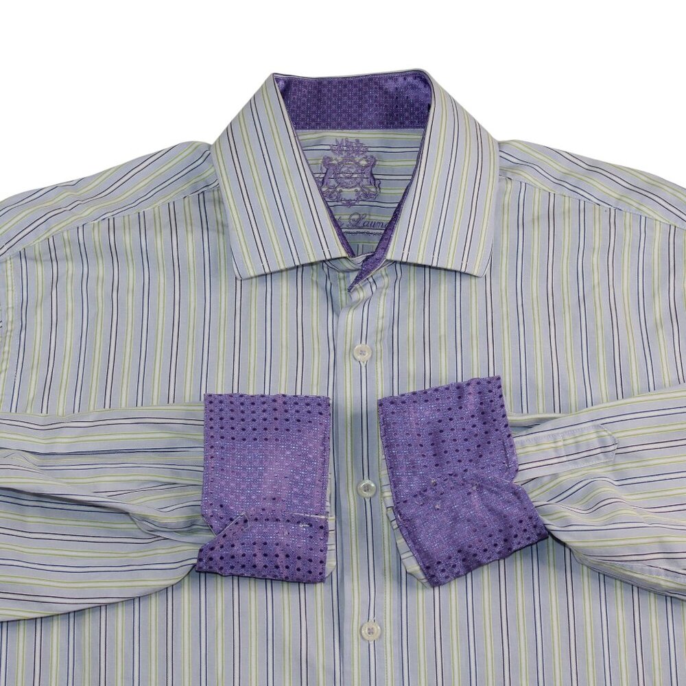 English Laundry Mens 16.5 Dress Shirt Flip Cuff Purple Striped Clubwear Office - Picture 5 of 16